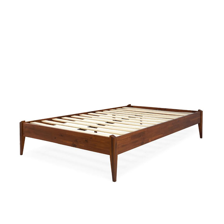 Dinkee full platform bed frame with headboard- design and dark chocolate finish for everyday bedroom use