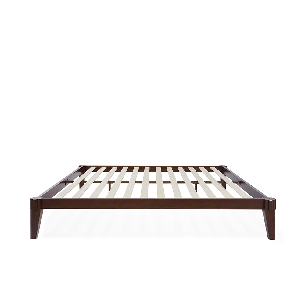 Chalipa queen platform bed frame, featuring headboard- design and walnut finish, for a clean bedroom arrangement