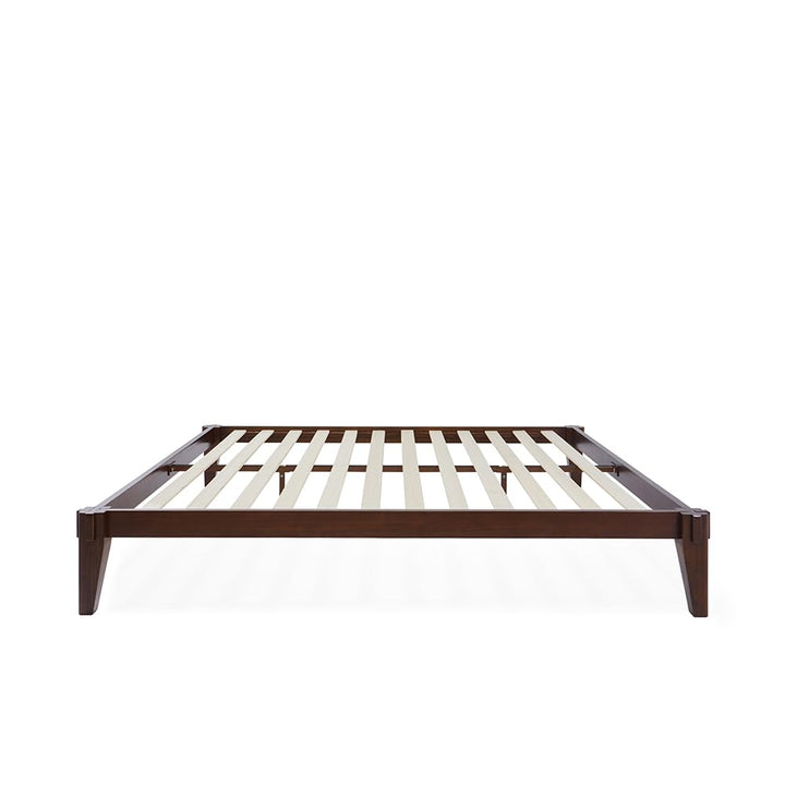 Chalipa queen platform bed frame, featuring headboard- design and walnut finish, for a clean bedroom arrangement