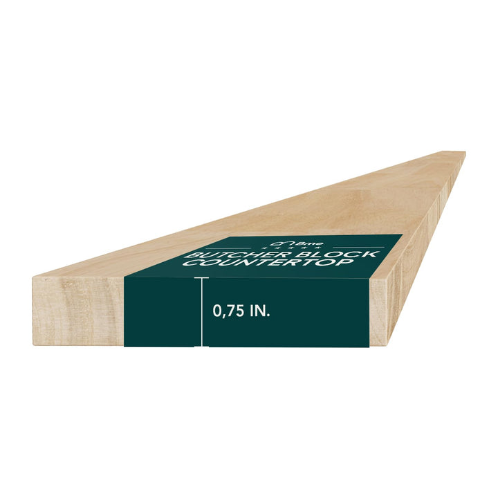 Hevea wood butcher block backsplash with 8 ft x 4 in x 0.75 in for kitchen surfaces