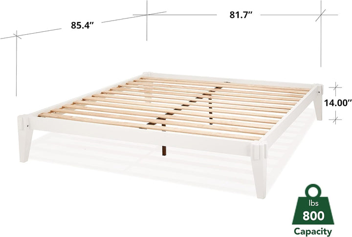Chalipa king platform bed frame, featuring headboard- design and white finish, for mattress placement