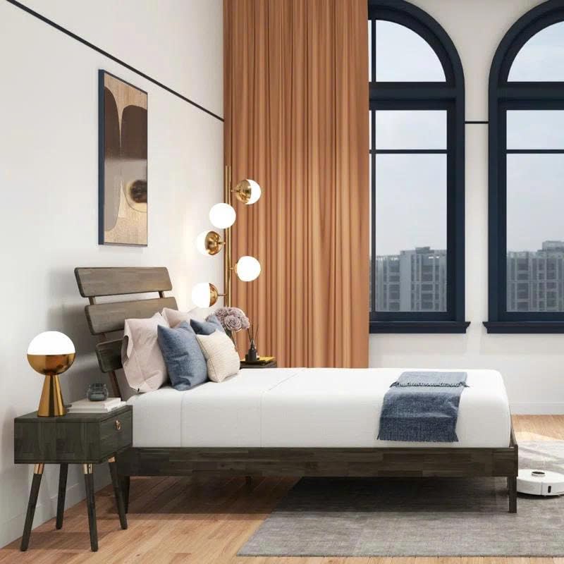Caden queen platform bed frame with headboard and mocha finish for a complete bed arrangement