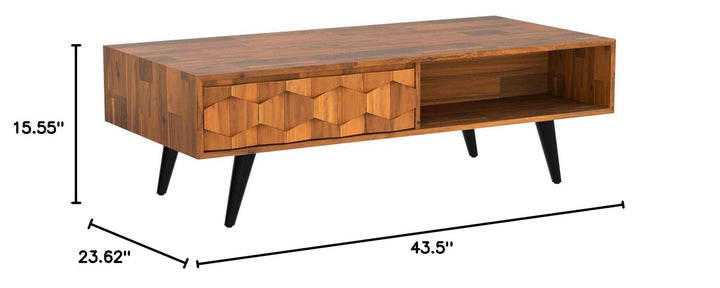 Georgina 2-drawer coffee table, featuring teak brown finish and living room table, for a seating area