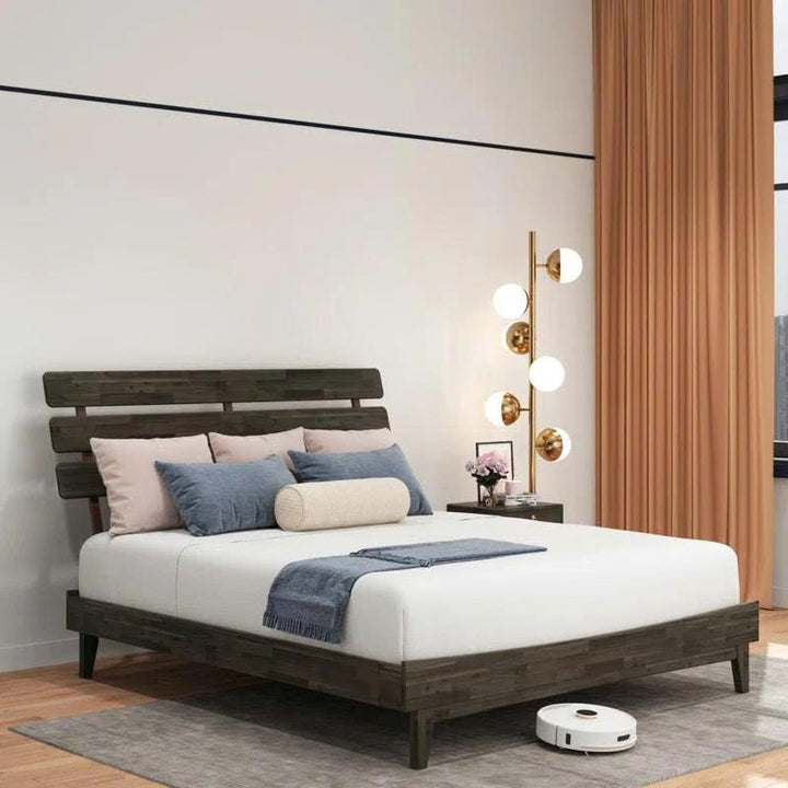 Caden king platform bed frame, featuring headboard and mocha finish, for daily bedroom use