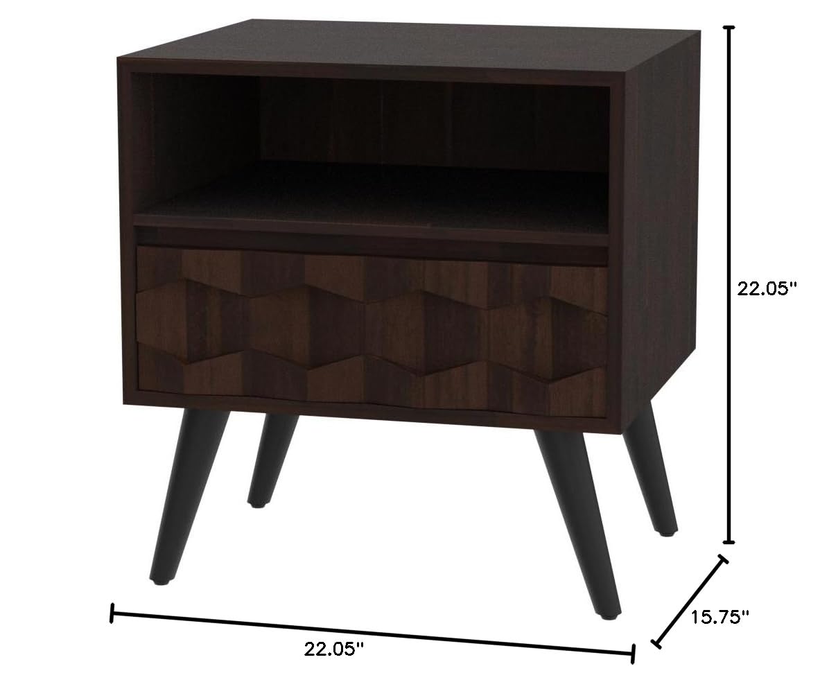 Georgina 1-drawer nightstand, featuring walnut finish and bedside storage, for bedroom organization