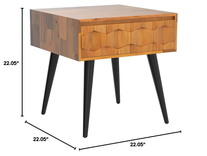 Georgina 1-drawer side table, featuring teak brown finish and sofa-side or bedside table, for bedside use