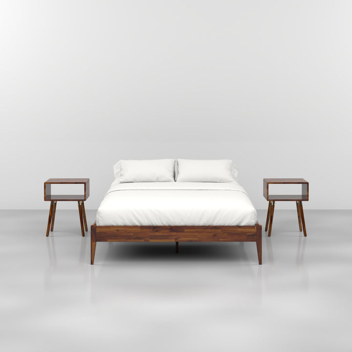 Dinkee queen platform bed frame with headboard- design and dark chocolate finish for everyday bedroom use