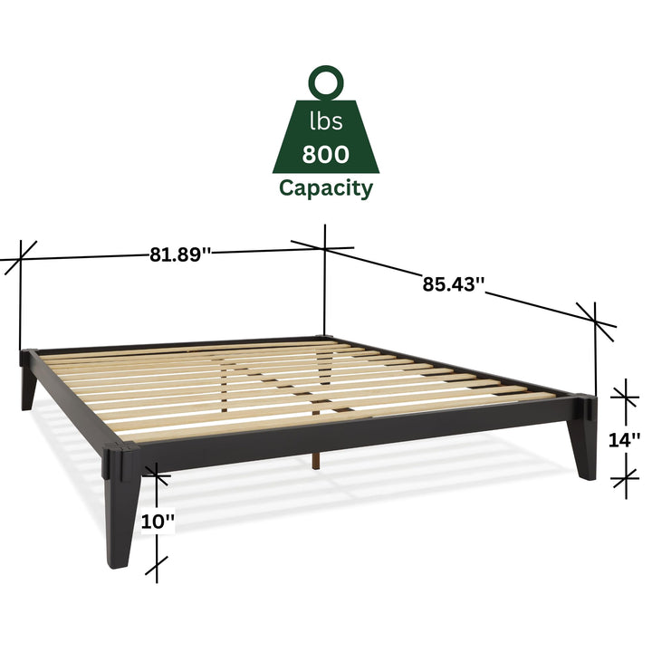 Chalipa king platform bed frame, featuring headboard- design and black finish, for mattress placement