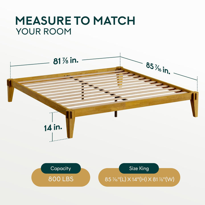 Chalipa king platform bed frame, featuring headboard- design and natural finish, for mattress placement