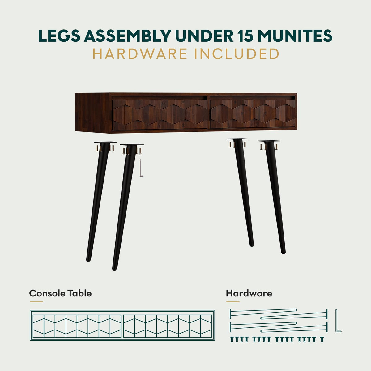 Georgina console table, featuring walnut finish and entryway table, for entryway storage