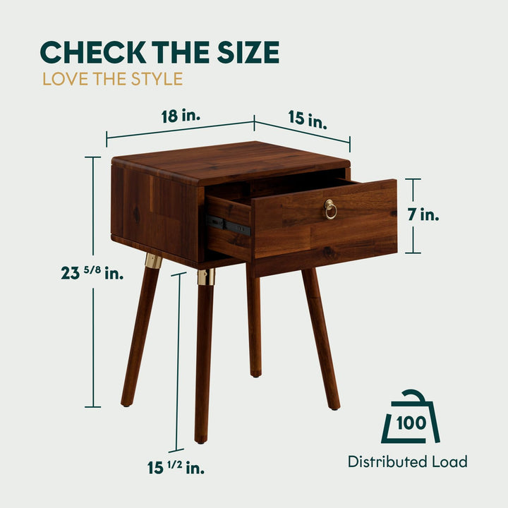 Alden 1-drawer nightstand, featuring dark chocolate finish and bedside storage, for bedroom organization