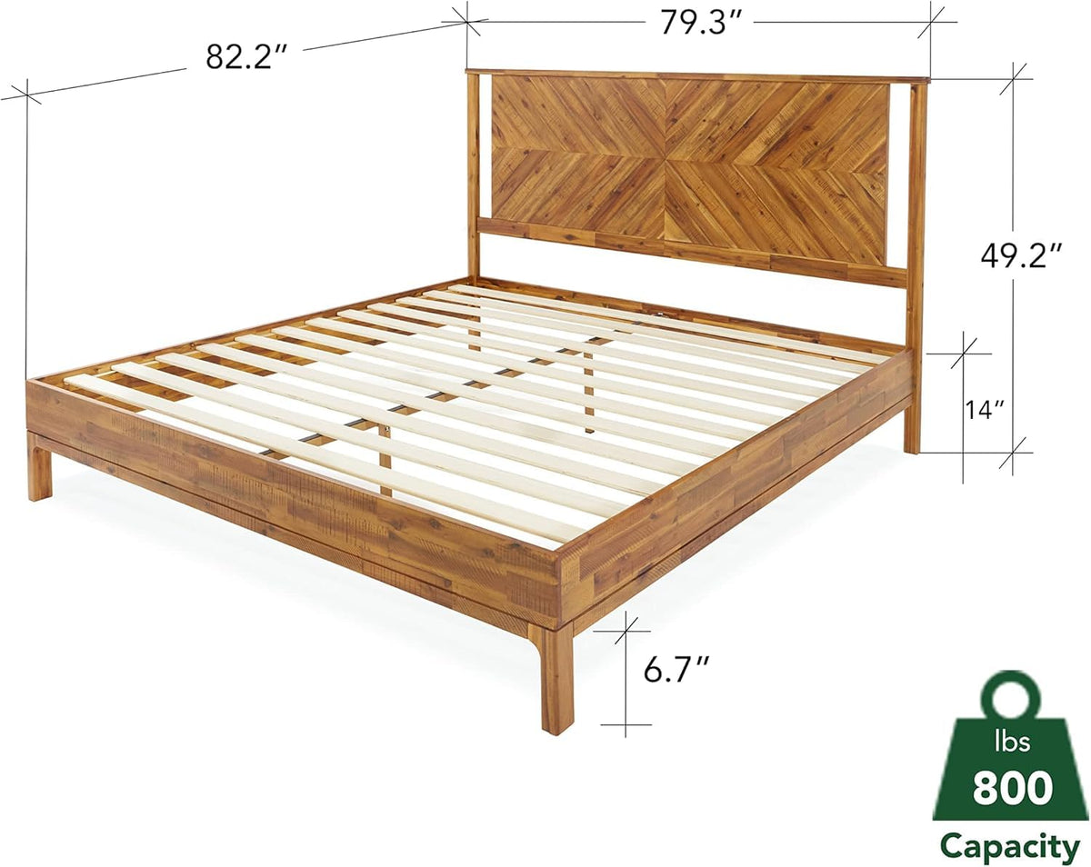 Vivian king platform bed frame, featuring headboard, for mattress placement