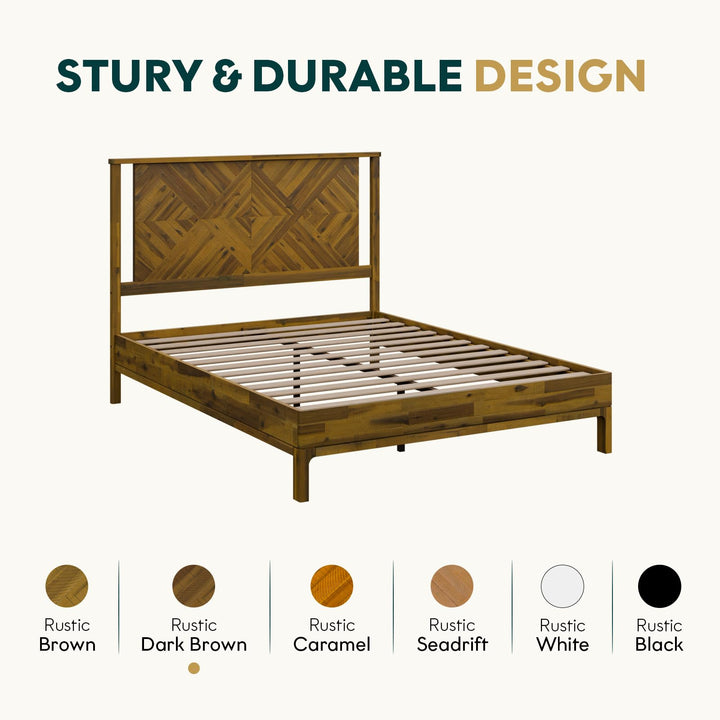 Ethan queen platform bed frame with headboard and rustic dark brown finish; for sleep-space furnishing