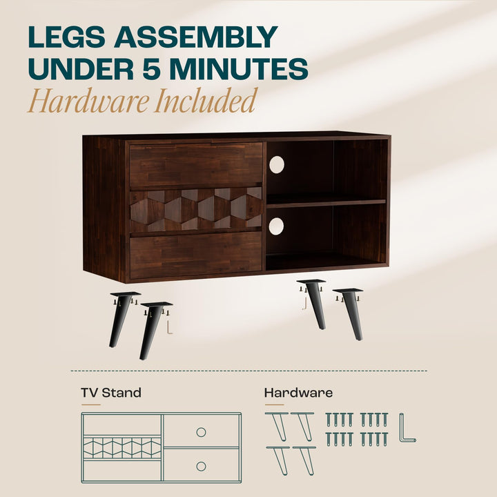 Georgina TV stand, featuring 3-drawer, walnut finish, and media storage, for TV placement