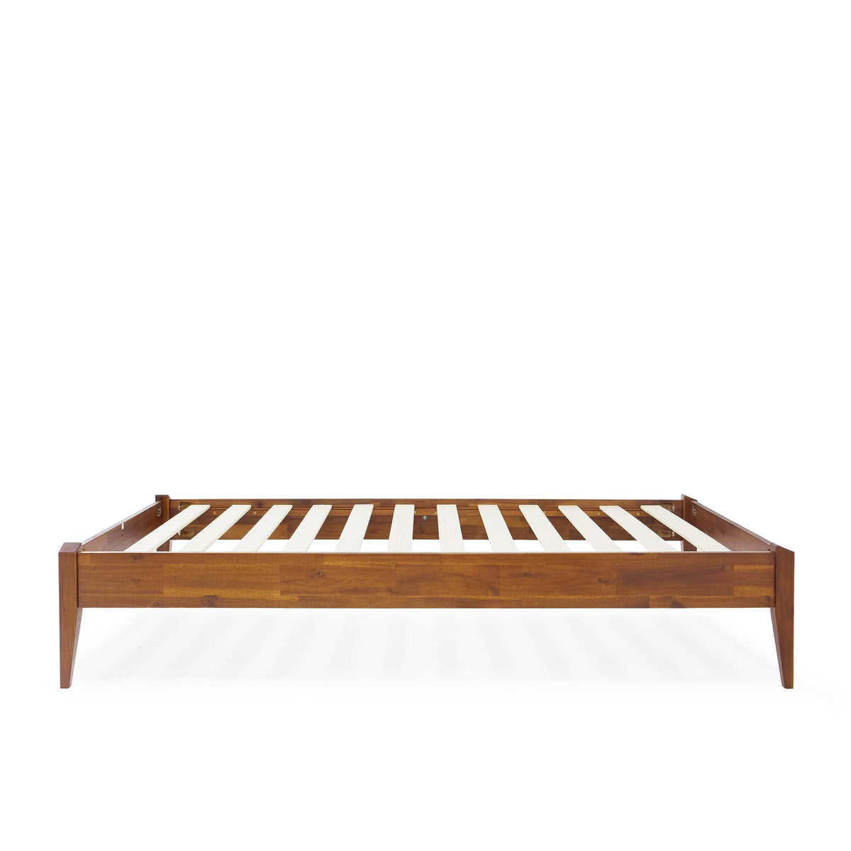 Dinkee twin platform bed frame designed with headboard- design and caramel finish for a coordinated sleep space