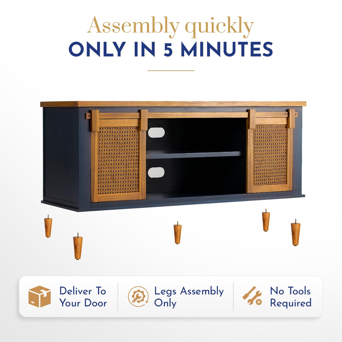 Arvid TV stand designed with caramel finish and media storage for living room media