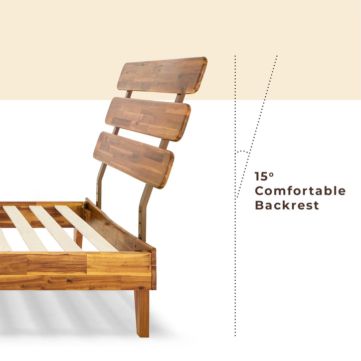 Caden twin platform bed frame with headboard and caramel finish for everyday bedroom use