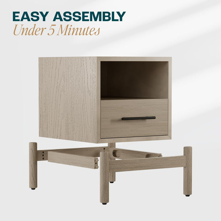Lyra 1-drawer side table with light grey finish and sofa-side or bedside table; for small-item storage
