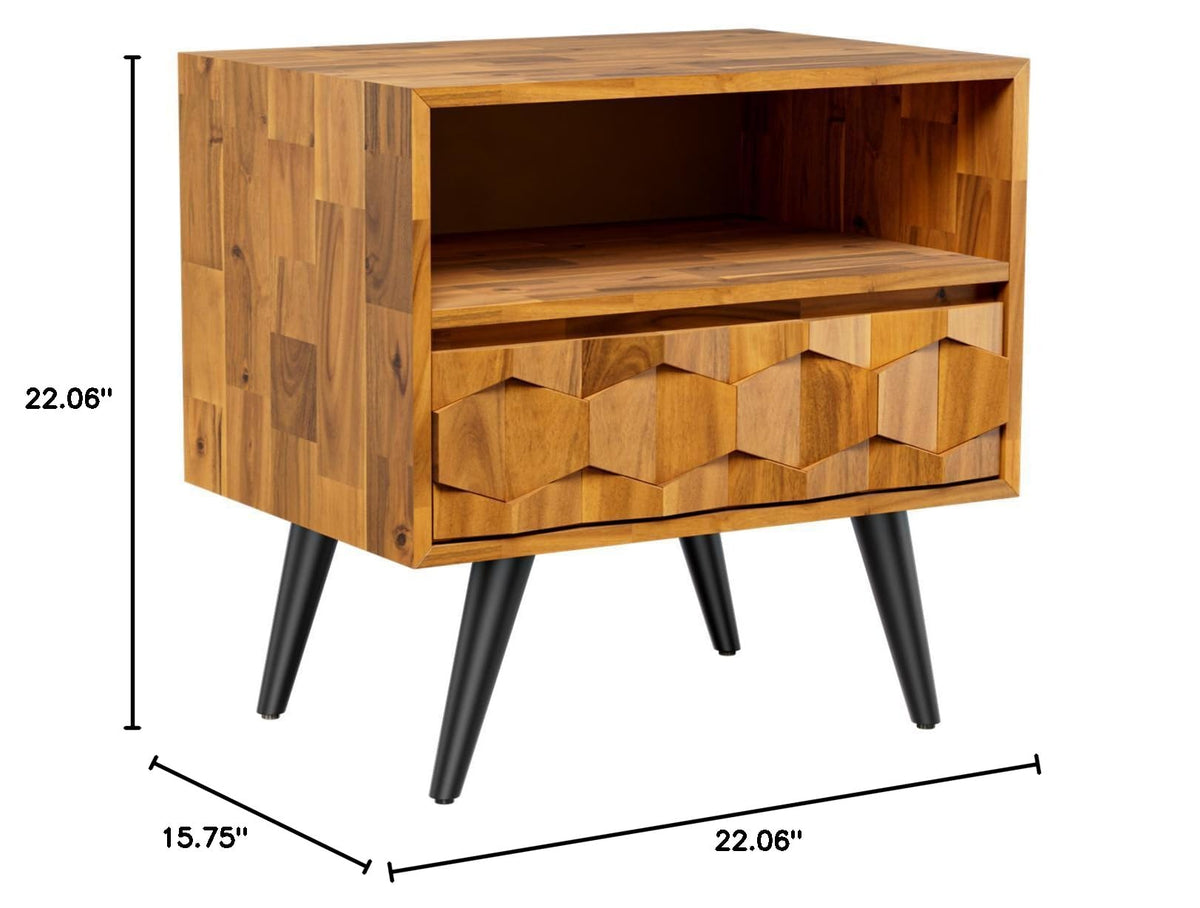Georgina 1-drawer nightstand, featuring teak brown finish and bedside storage, for bedroom organization