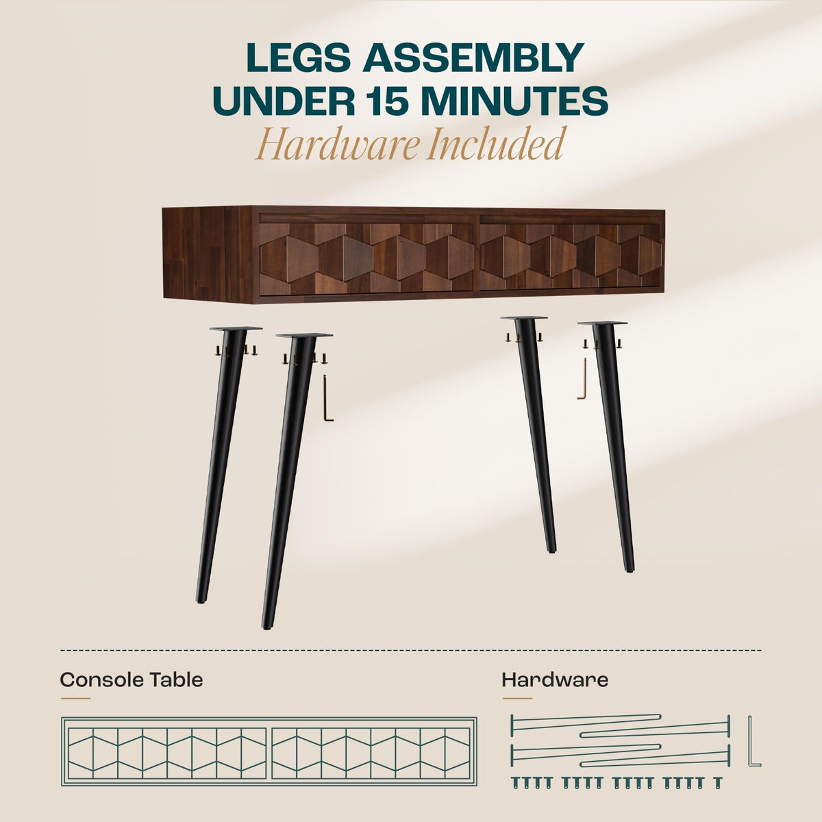 Georgina console table with walnut finish and entryway table; for wall-side placement