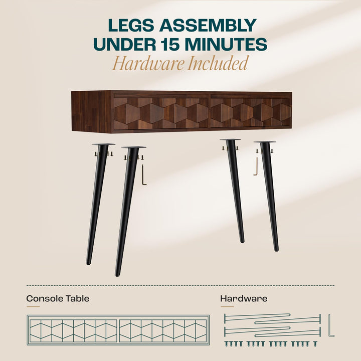 Georgina console table with walnut finish and entryway table; for wall-side placement