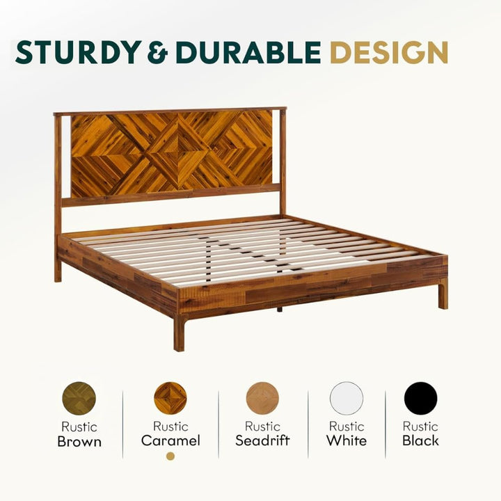 Ethan king platform bed frame with rustic caramel finish for everyday bedroom use