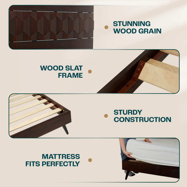 Georgina king platform bed frame, featuring walnut finish, for a platform bed setup