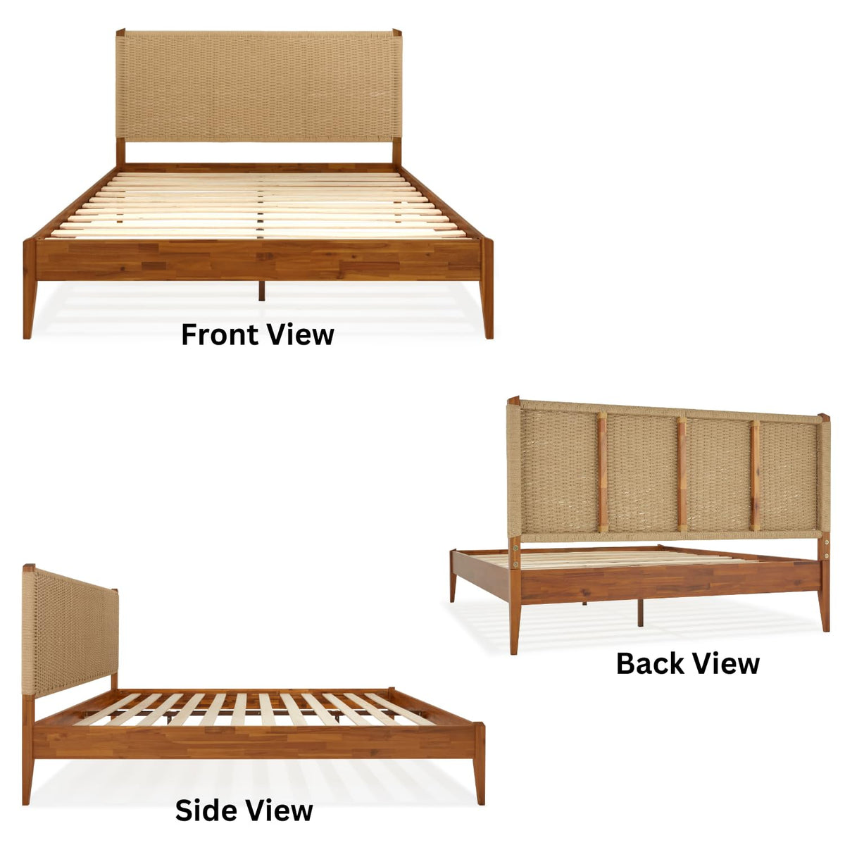 Selina queen platform bed frame with caramel finish; for bedroom furniture