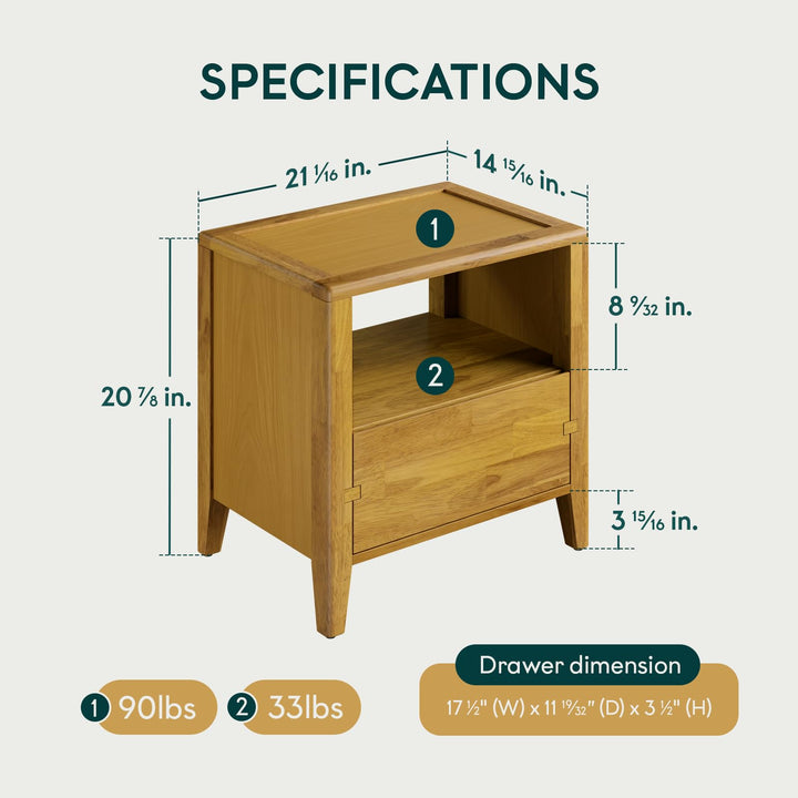 Chalipa 1-drawer nightstand, featuring golden natural finish and bedside storage, for bedroom organization