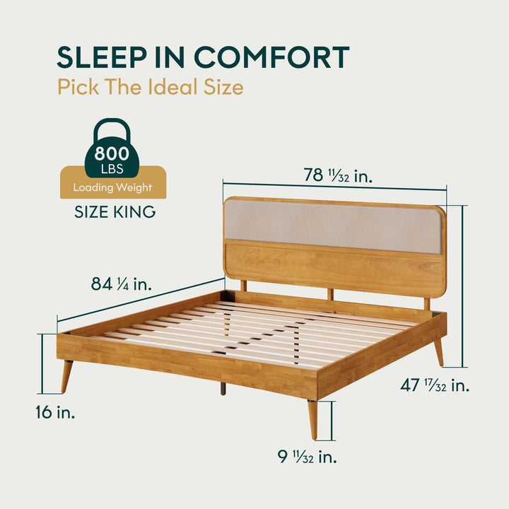 Calista king platform bed frame with teak brown finish; for bedroom furniture