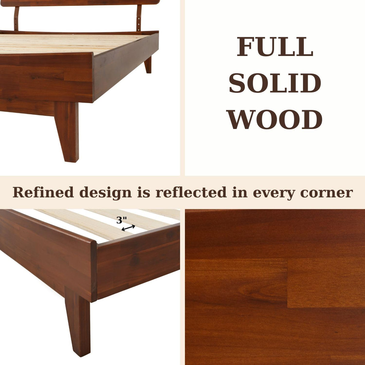 Caden full platform bed frame designed with headboard and dark chocolate finish for bedroom styling