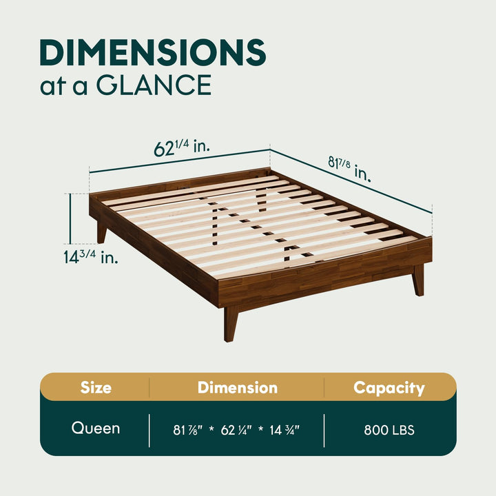 Catherine queen platform bed frame, featuring dark chocolate finish, for mattress placement