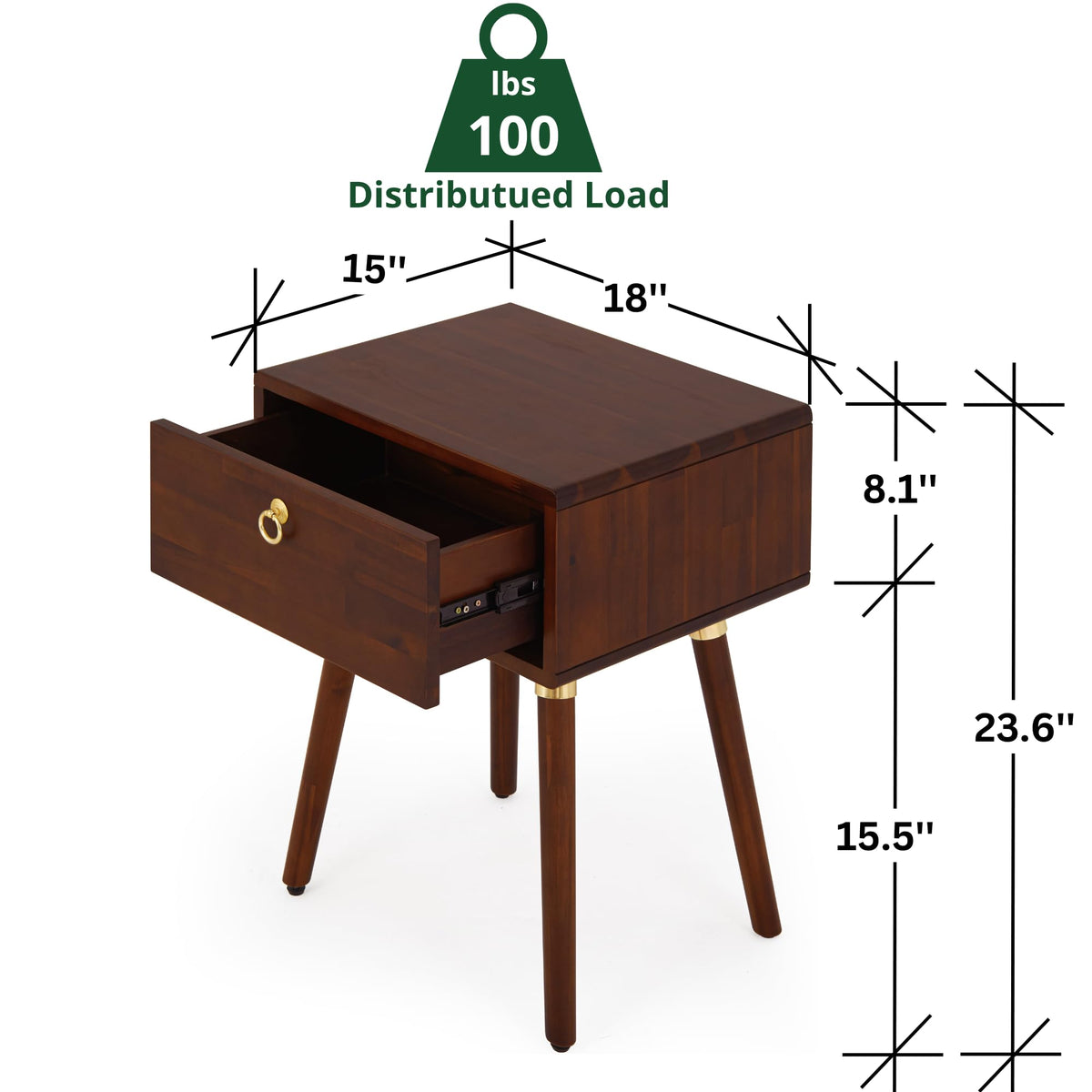 Caden 1-drawer nightstand, featuring walnut finish and bedside storage, for bedroom organization