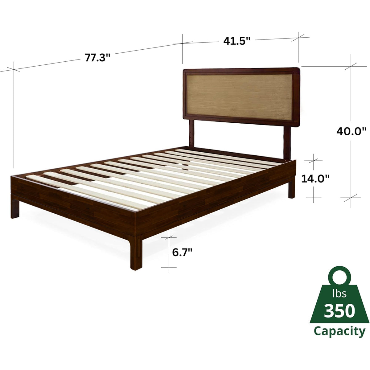 Nipe twin platform bed frame, featuring headboard and walnut finish, for mattress placement