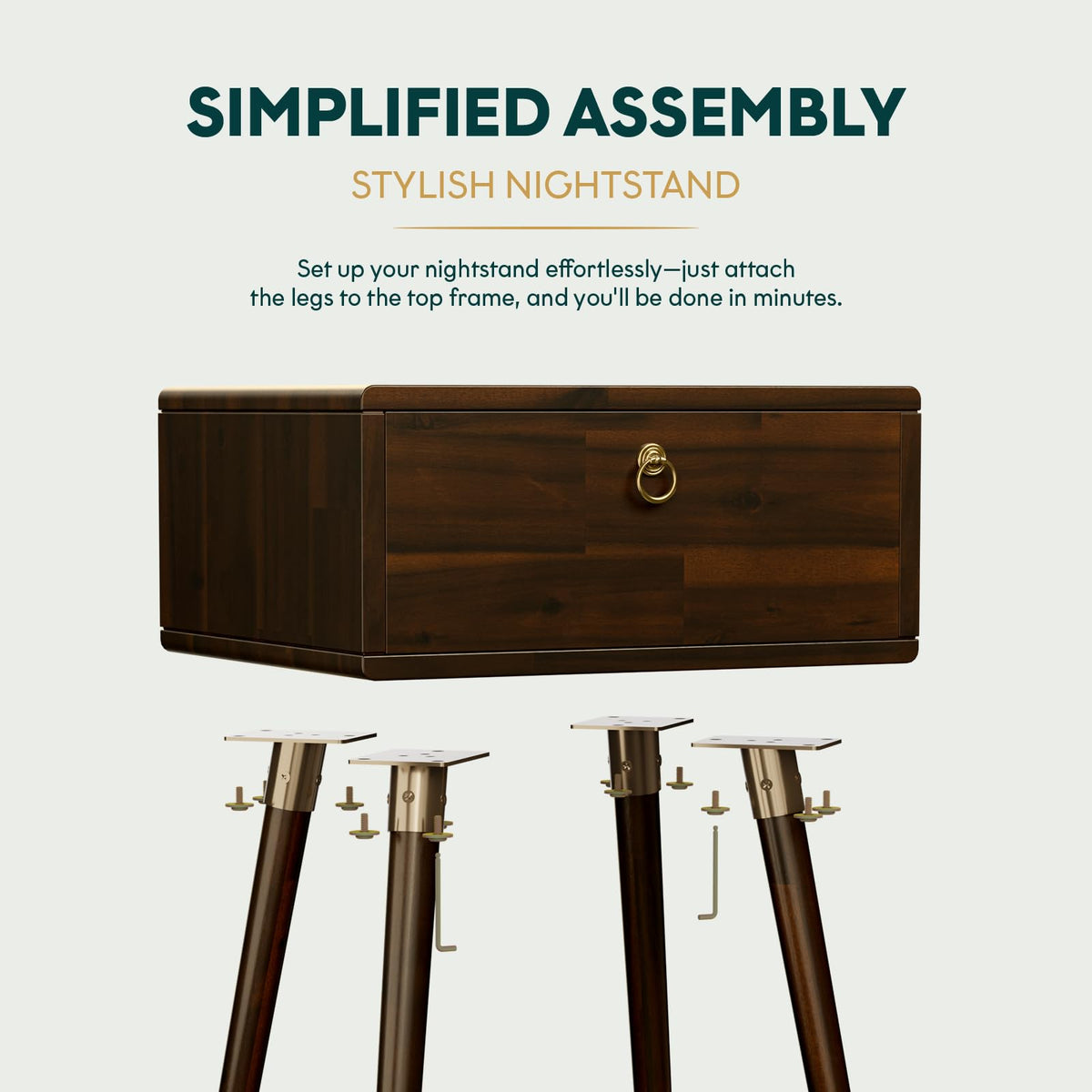 Caden 1-drawer nightstand with walnut finish and bedside storage for lamps and books