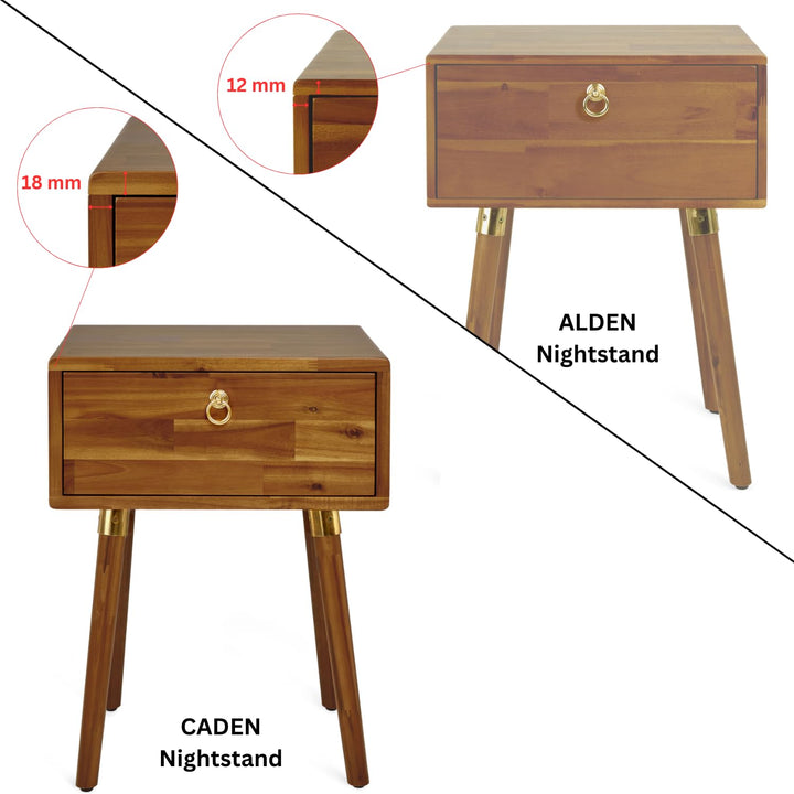 Caden 1-drawer nightstand, featuring caramel finish and bedside storage, for small-item storage