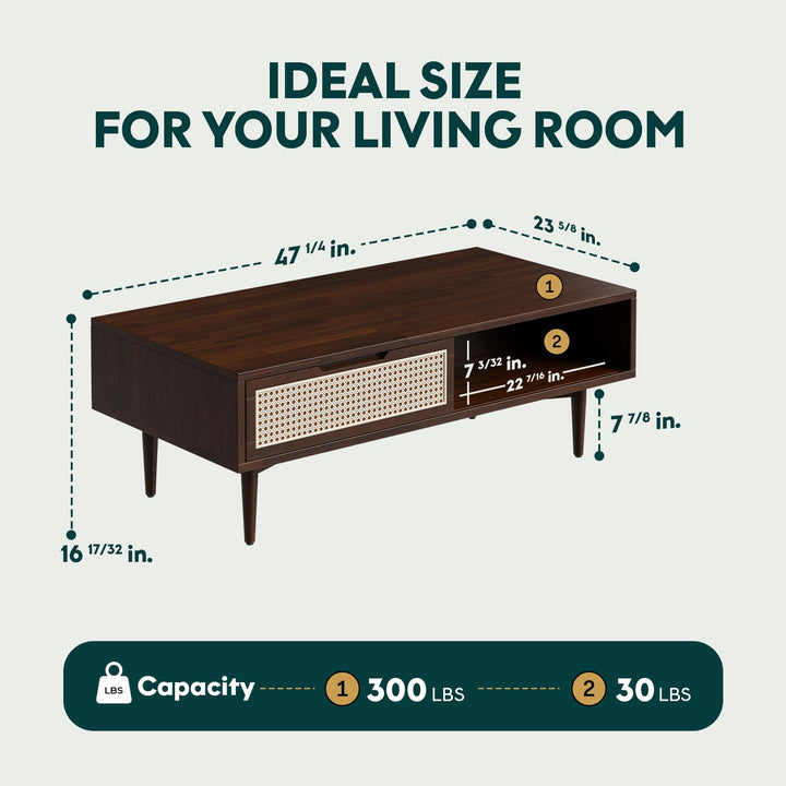 Oliver coffee table, featuring walnut finish and living room table, for a seating area