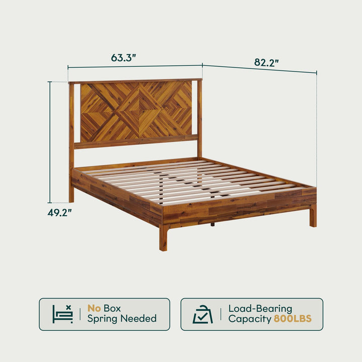 Ethan queen platform bed frame, featuring rustic caramel finish, for mattress placement