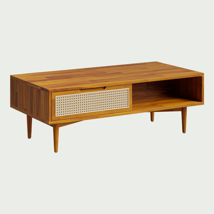 Oliver coffee table with caramel finish and living room table; for tabletop display