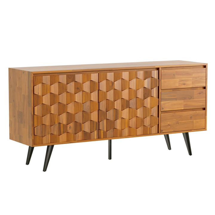 Georgina sideboard cabinet with teak brown finish and dining or living room storage; for everyday storage