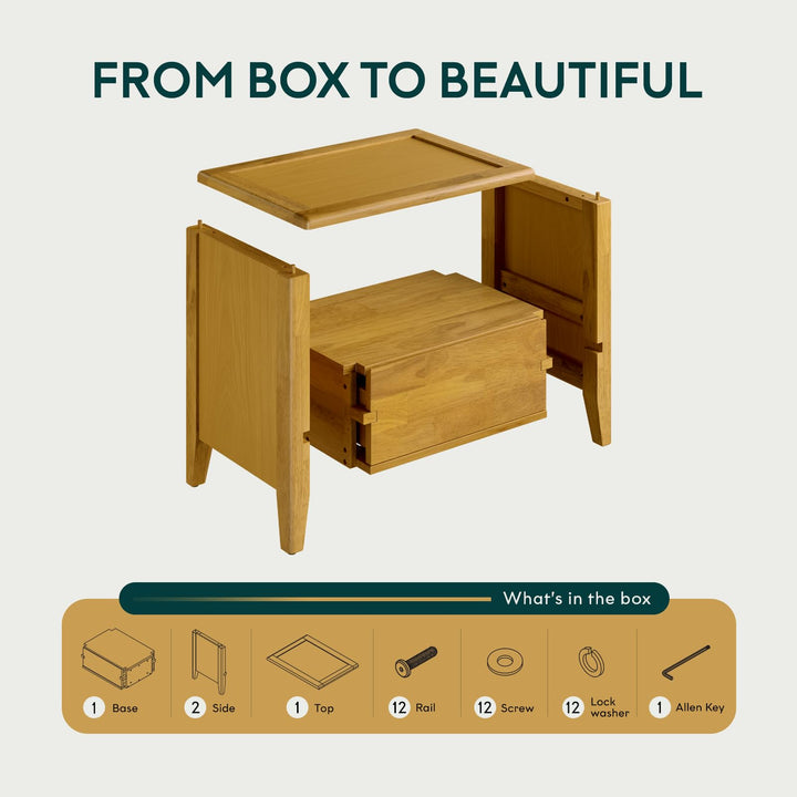 Chalipa 1-drawer nightstand, featuring golden natural finish and bedside storage, for small-item storage