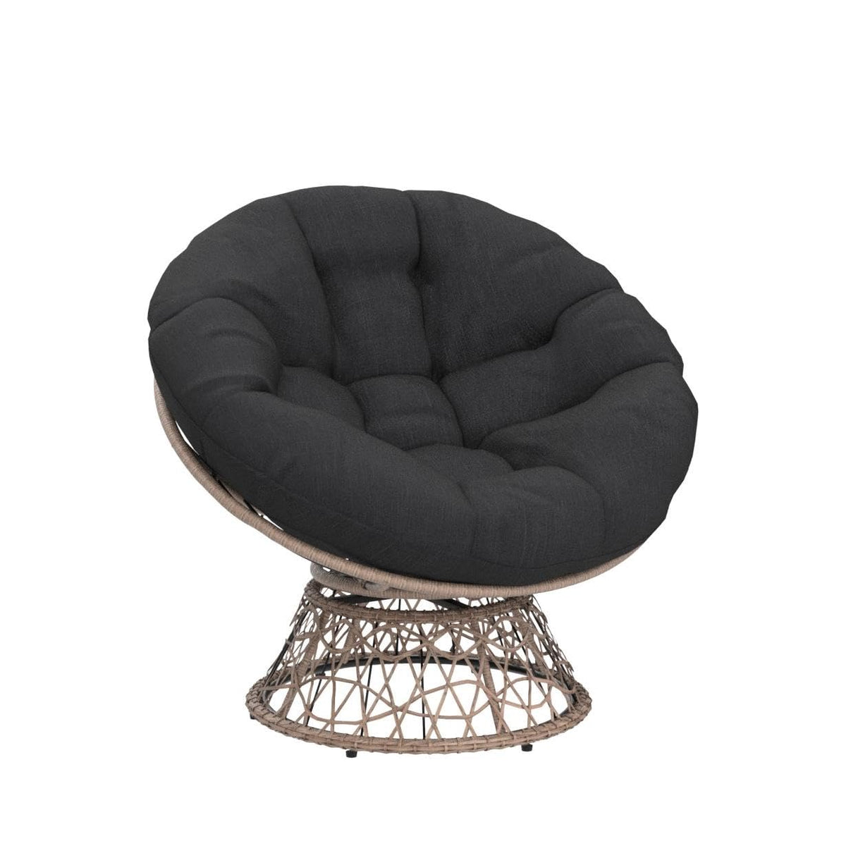 Papasan chair designed with onyx stone cushion and brown frame for living room seating