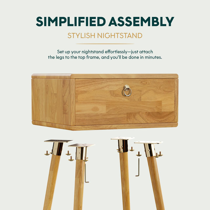 Alden 1-drawer nightstand, featuring light natural finish and bedside storage, for small-item storage