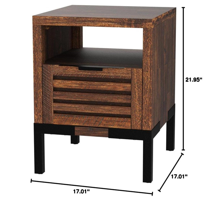 Millie side table, featuring rustic chestnut finish and sofa-side or bedside table, for bedside use