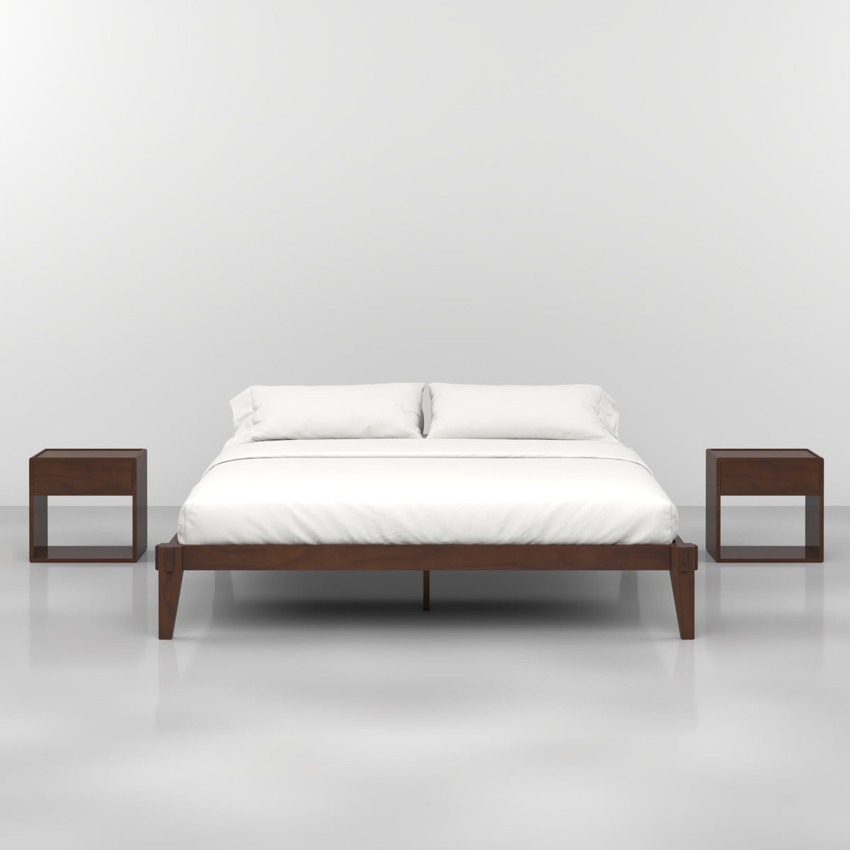 Chalipa king platform bed frame with headboard- design and walnut finish for everyday bedroom use