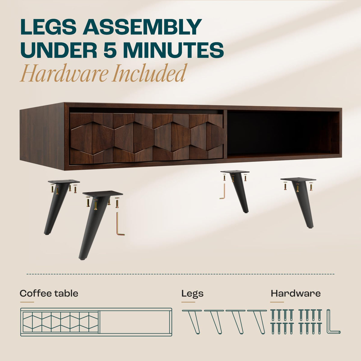 Georgina 2-drawer coffee table designed with walnut finish and living room table for a coordinated seating area