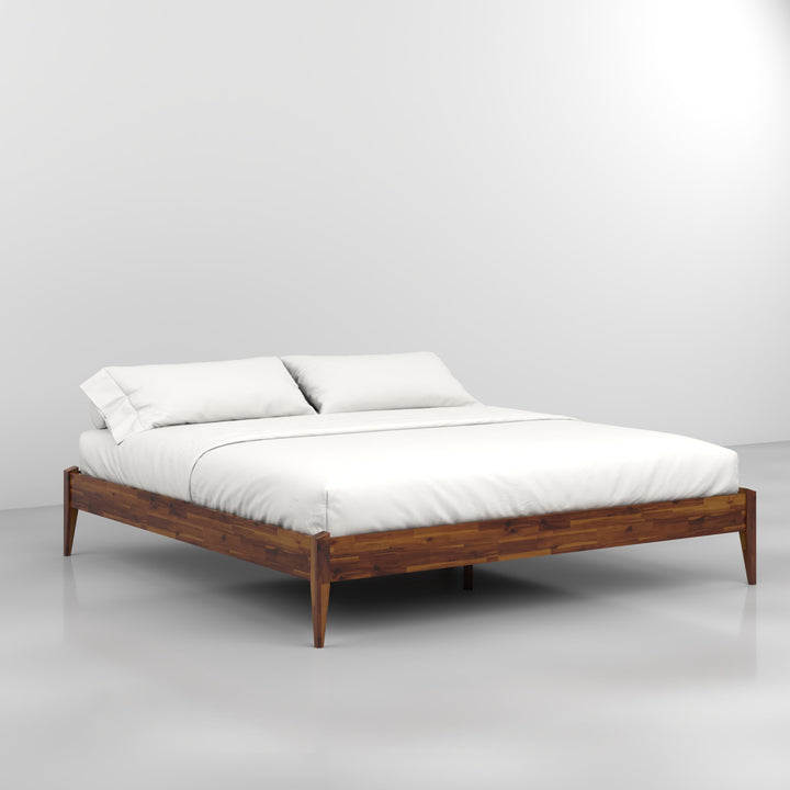 Dinkee king platform bed frame designed with headboard- design and dark chocolate finish for a coordinated sleep space