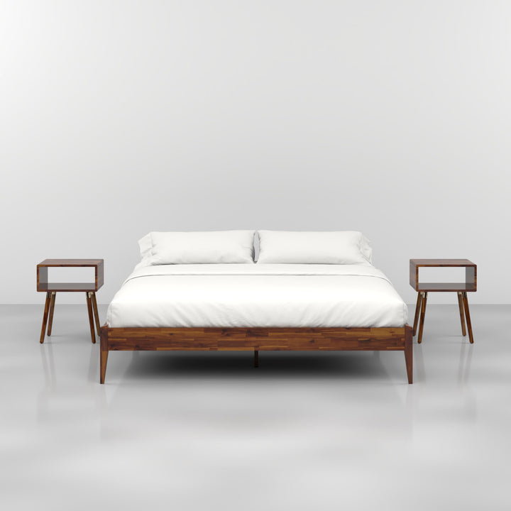 Dinkee king platform bed frame with headboard- design and dark chocolate finish for everyday bedroom use