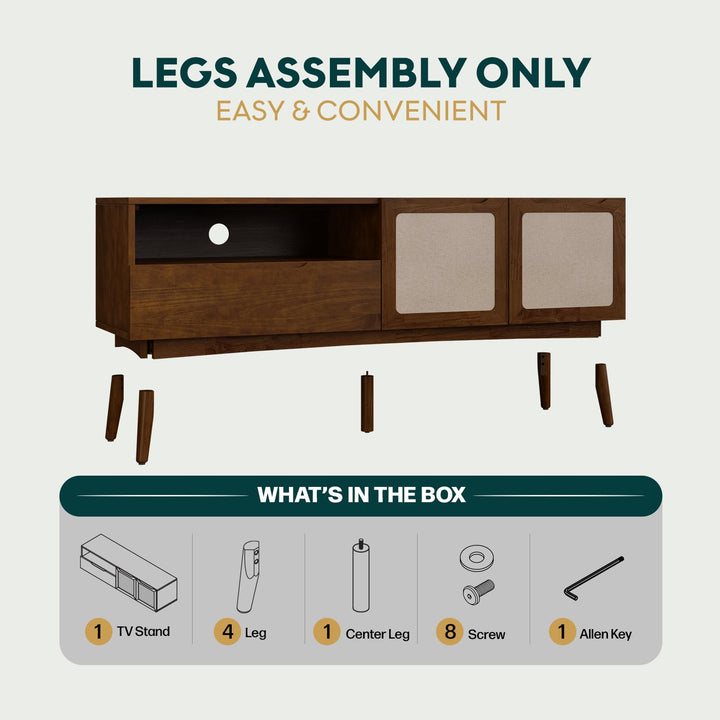 Calista TV stand with 1-drawer, 2-door, chestnut finish, and media storage; for living room setup