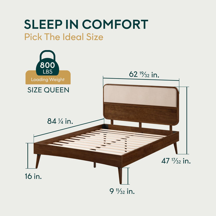 Calista queen platform bed frame, featuring chestnut finish, for mattress placement